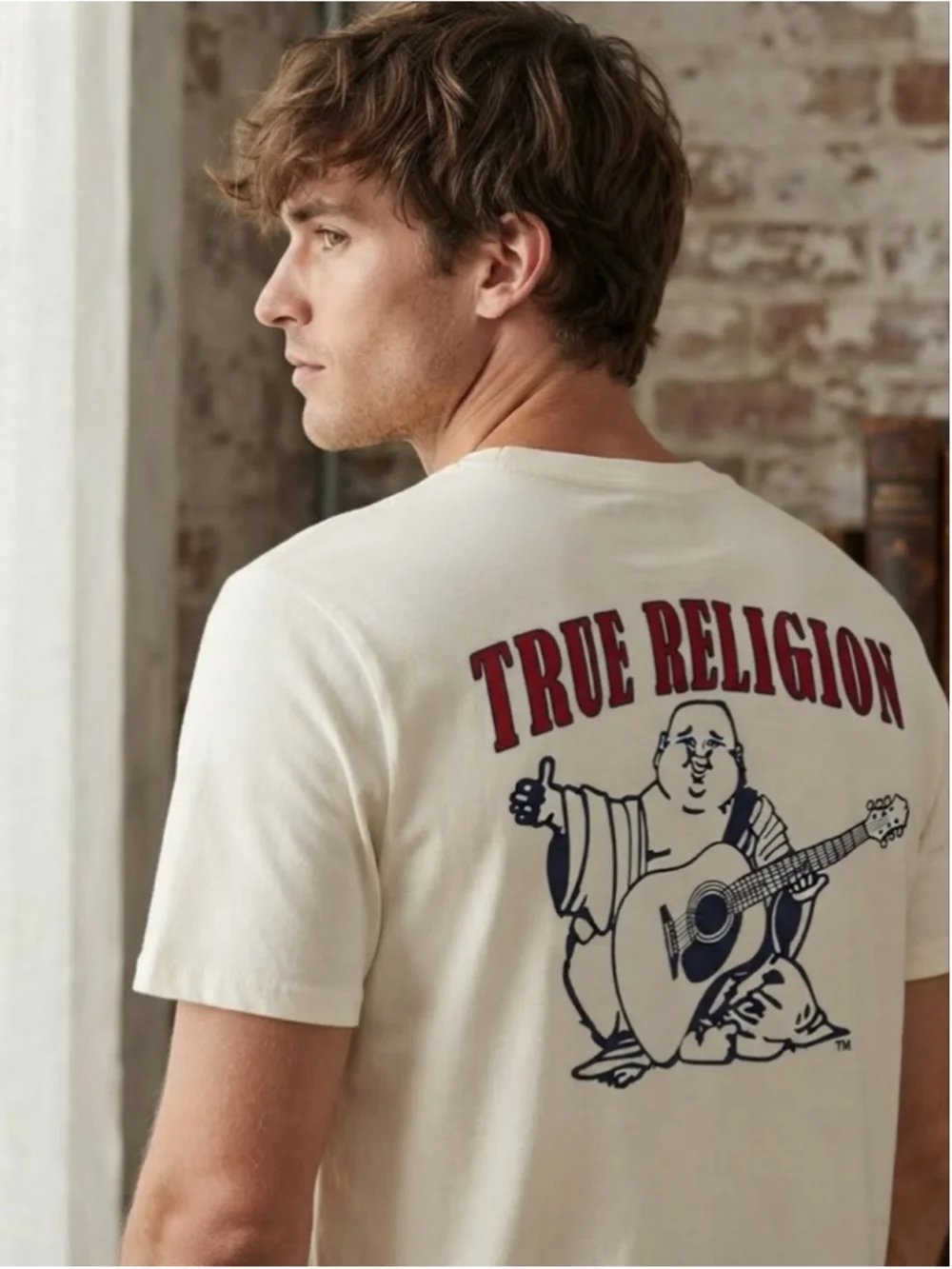 Men's True Religion Short Sleeve Tee S White with Red Buddha Logo size S
